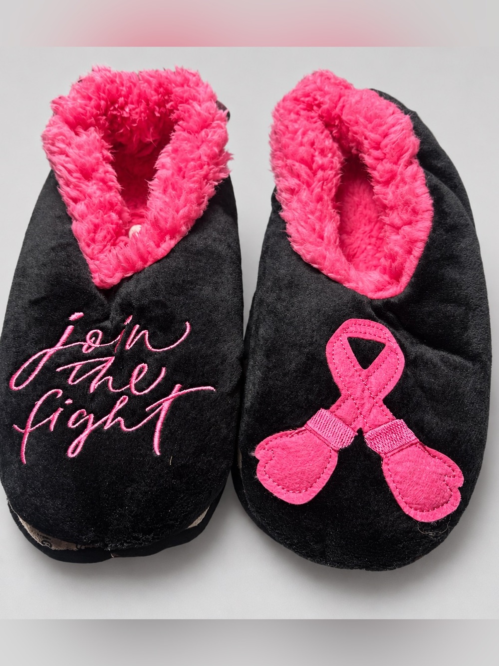 Black & Pink “Join the Fight” Ribbon Slippers